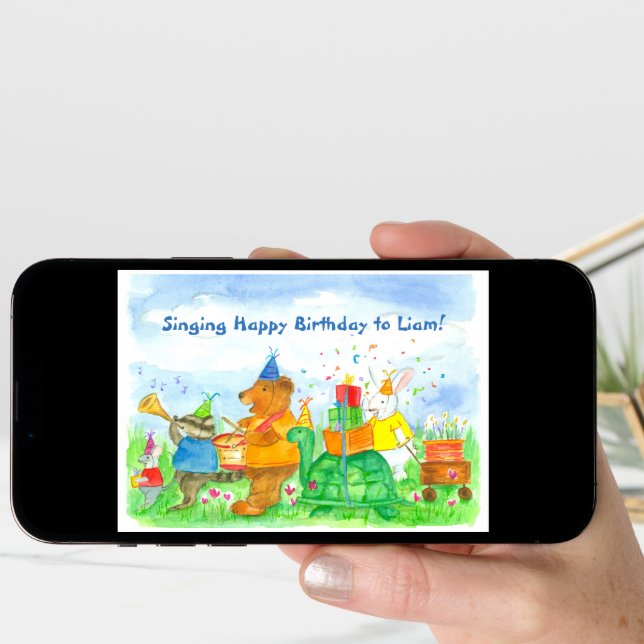 Kids Animal Parade Birthday Custom Name Card (Front Digital)