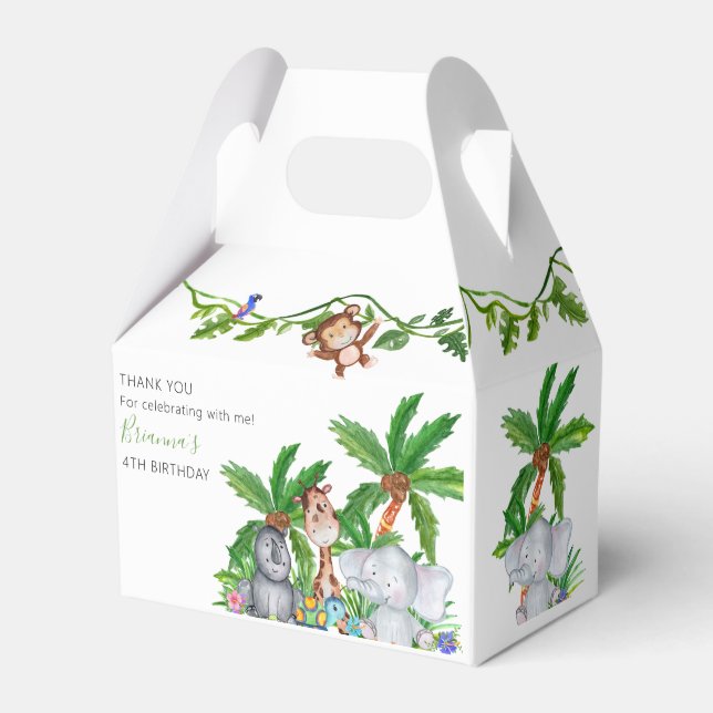 Kids Animal Safari Birthday Party Thank You Favor Boxes (Front Side)