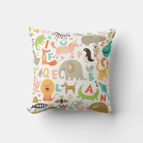 Kids Animals Alphabet Cushion Throw Pillow