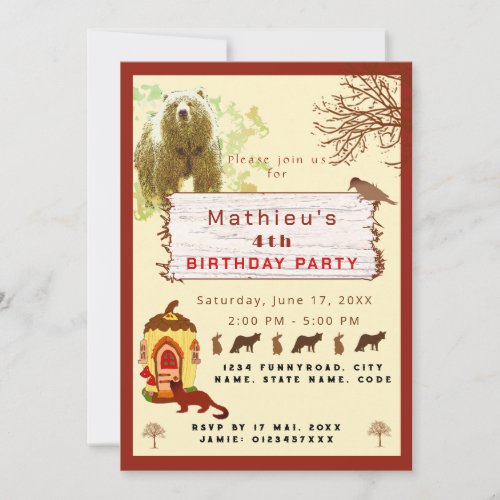 Kids animals and trees birthday party invitation