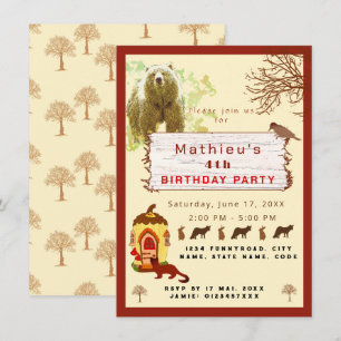 Kids animals and trees birthday party invitation