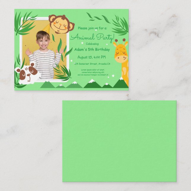 Kids Animals Birthday, Photo Animals Birthday  Note Card (Front/Back)