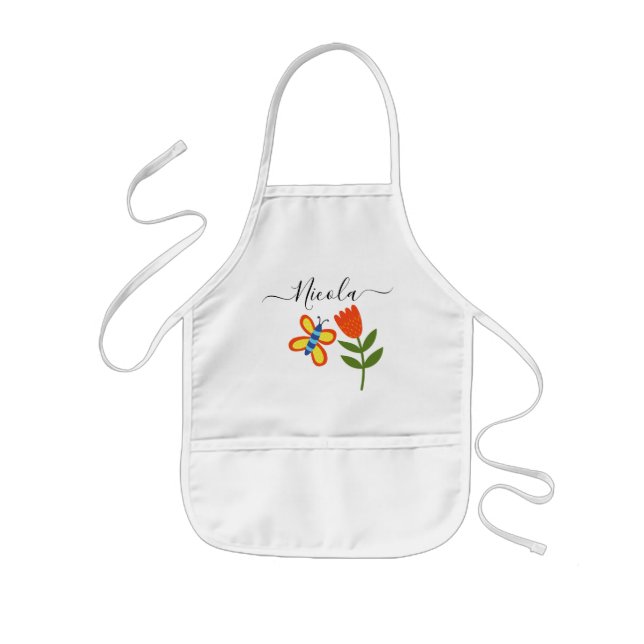 Kids Apron with Pockets - Custom Name Nature Print (Front)