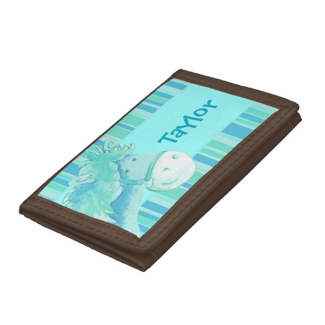 Kids aqua blue pony /horse add your name trifold wallet (Bottom)