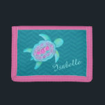 Kids aqua teal pink sea turtle add your name tri-fold wallet<br><div class="desc">Cute whimsical turtle art wallet for kids customise with your own choice of name. This example reads Isabella. Cute small wallet or purse for kids that turtles the sea and sea creatures. Perfect for parents of beach lovers, swimming and diving. A great gift idea for diving and swimming learning centres...</div>