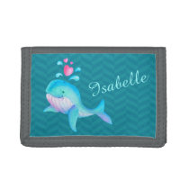 Kids aqua teal pink sea whale add your name tri-fold wallet Kids aqua teal pink sea whale add your name tri-fold wallet