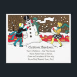 Kids are making snowman with Christmas song Postcard<br><div class="desc">Perfect image for your new print design. It could be a nice present or "final touch" for decorating home.</div>