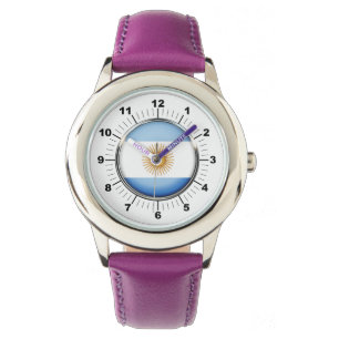 Kid's Argentina Flag Purple Leather Strap Watch