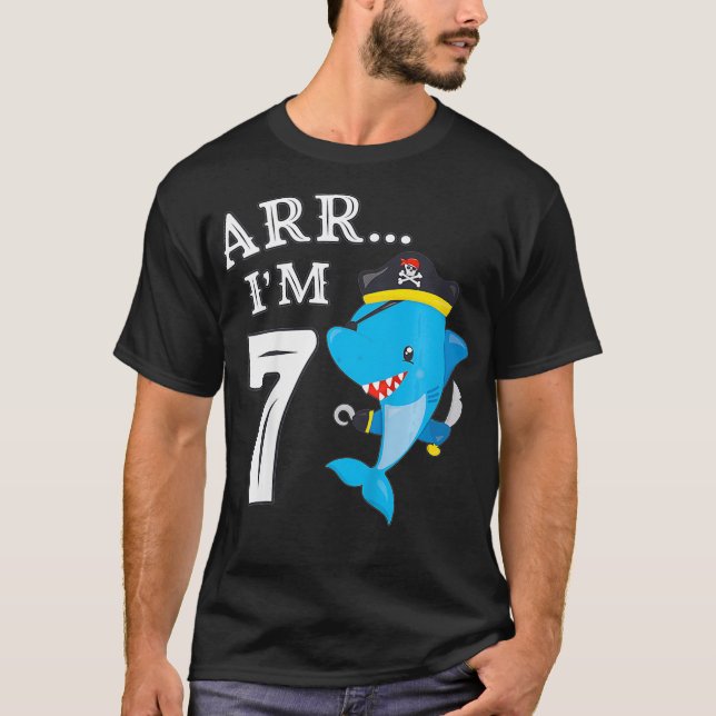 Kids ARR IM 7 Birthday Pirate  I 7th Birthday Shar T-Shirt (Front)