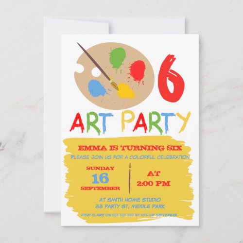 Kids Art Party Birthday Invitation