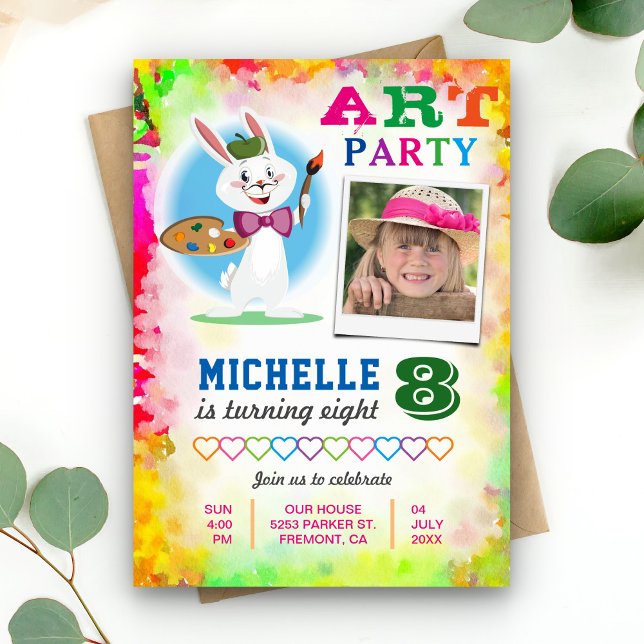 Kids Art Party Painting Birthday Photo Invitation (Creator Uploaded)