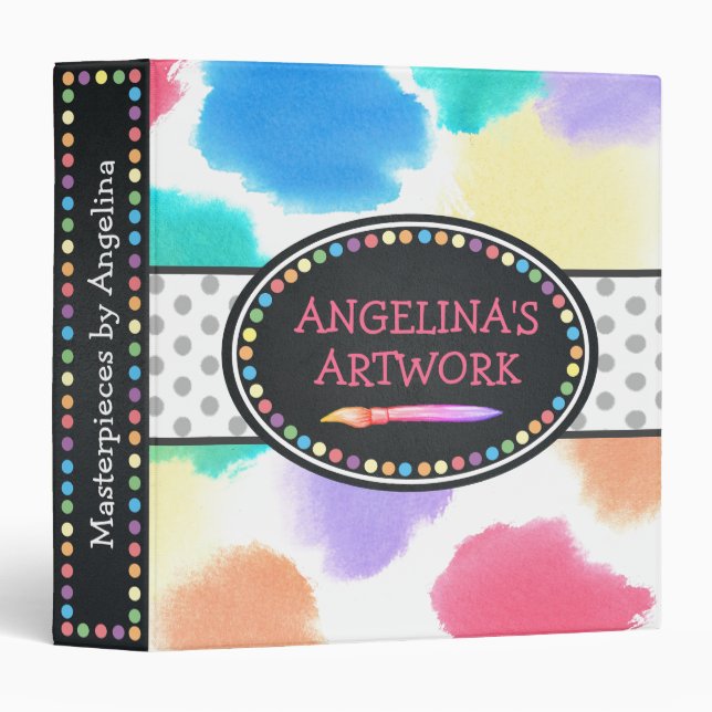 Kids Artwork Artist Keepsake Rainbow 3 Ring Binder (Front/Spine)