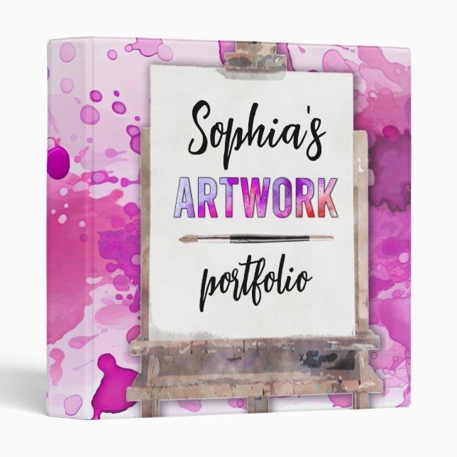 Kids Artwork Binder Home Organization Pink Splash (Front/Spine)
