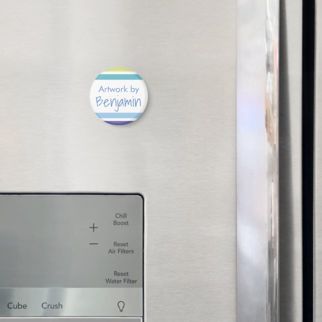 Kids Artwork Name Blue and Green Stripes Magnet (In Situ (Fridge))