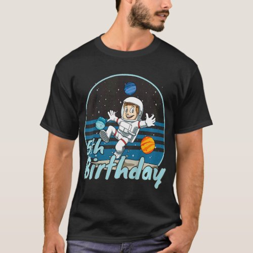 Kids Astronaut 5th Birthday Space Kids Party Plane T_Shirt