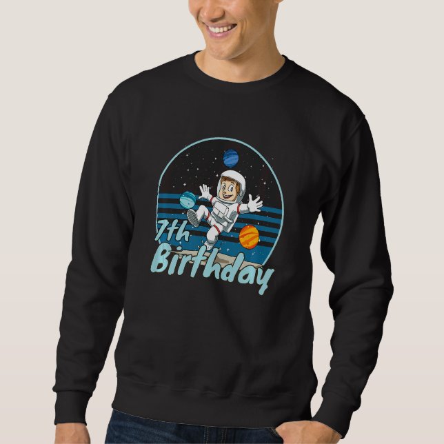 Kids Astronaut 7th Birthday Space Kids Party Plane Sweatshirt (Front)