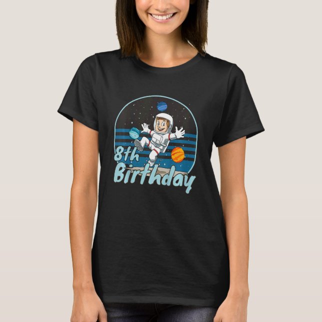 Kids Astronaut 8th Birthday Space Kids Party Plane T-Shirt (Front)