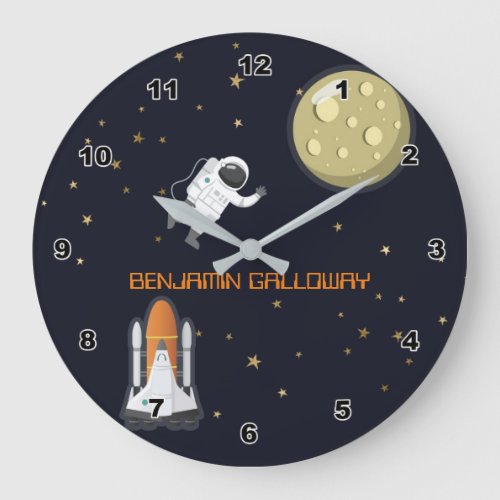 Kids Astronaut Moon Rocket Solar System Fun  Large Clock