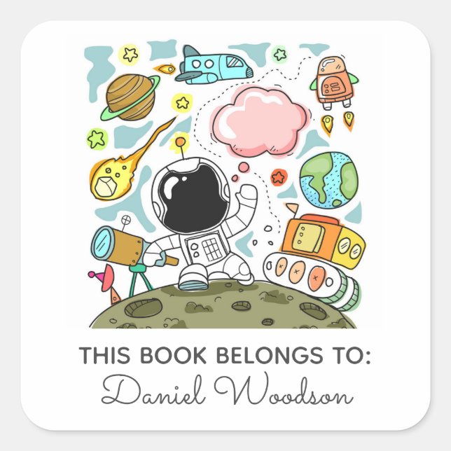 Kid's Astronaut Outer Space Bookplate (Front)