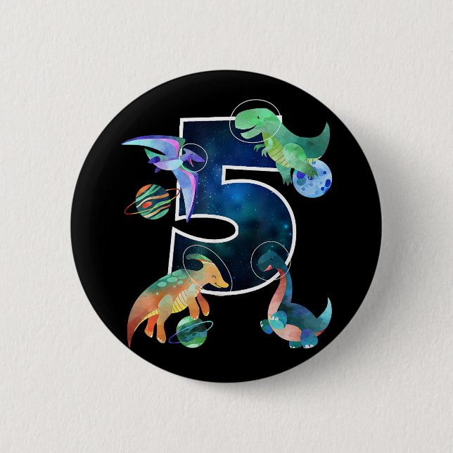 Kids Astronaut Outer Space Dinosaurs 5th Birthday  Button (Front)