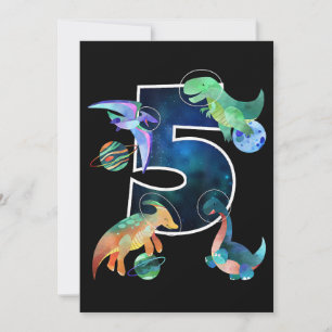 Kids Astronaut Outer Space Dinosaurs 5th Birthday Invitation