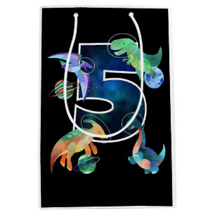 Kids Astronaut Outer Space Dinosaurs 5th Birthday Medium Gift Bag