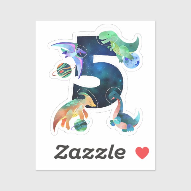 Kids Astronaut Outer Space Dinosaurs 5th Birthday  Sticker (Sheet)