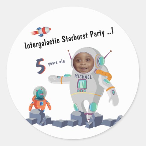 Kids Astronaut Rocket Party Classic Round Sticker