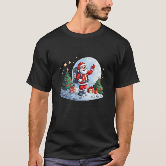 Kids Astronaut Santa Claus in Space Cosmic Christm T-Shirt (Front)