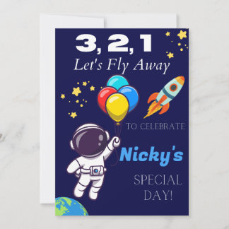 Kids Astronaut Space Themed Birthday Invitation