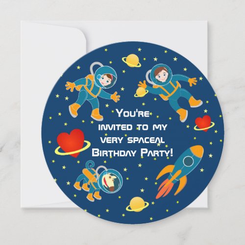 Kids astronauts love a birthday party invitation