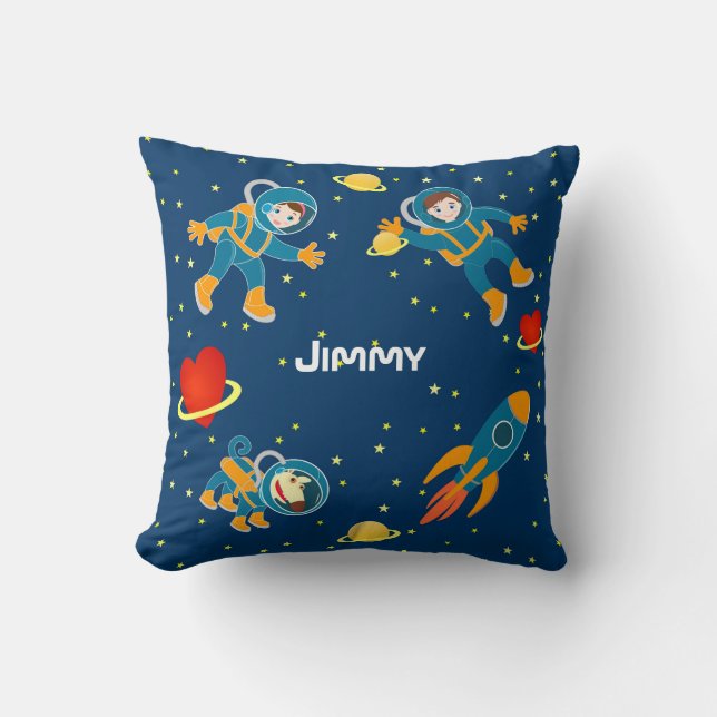 Kids Astronauts love space travel Throw Pillow (Front)