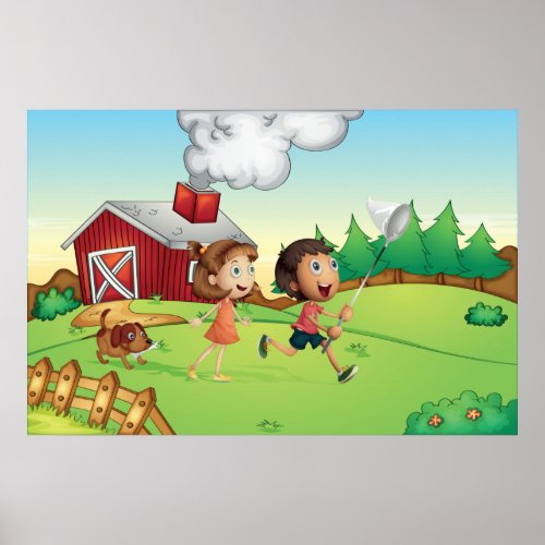 Kids At A Farm Poster