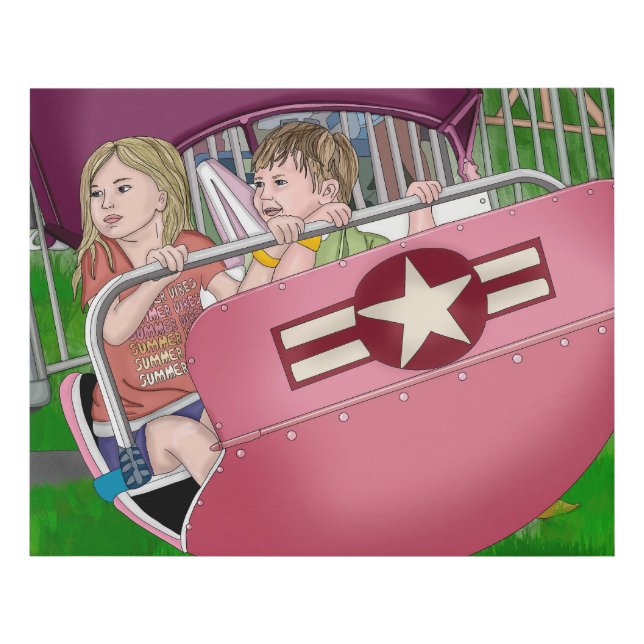 Kids at Carnival Whimsical Art Faux Canvas Print (Front)