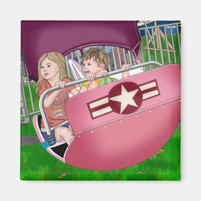 Kids at Carnival Whimsical Art Magnet (Front)