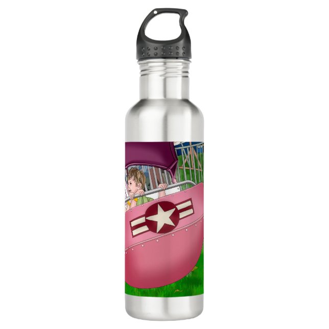 Kids at Carnival Whimsical Art Stainless Steel Water Bottle (Front)