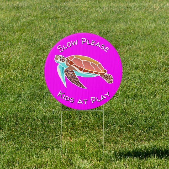 Kids at Play Sea Turtle Hot Pink Lawn Sign (Insitu)