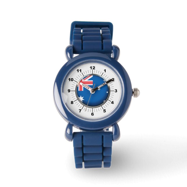 Kid's Australia Flag Adjustable Black Numbe Watch (Front)