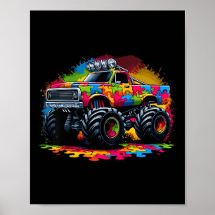 Kids Autism Awareness Puzzle Monster Truck Autism Poster
