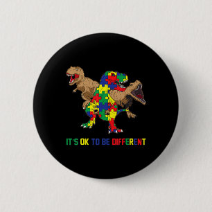 Kids Autism Awareness Ribbon T-Rex Dino Dinosaur B Button
