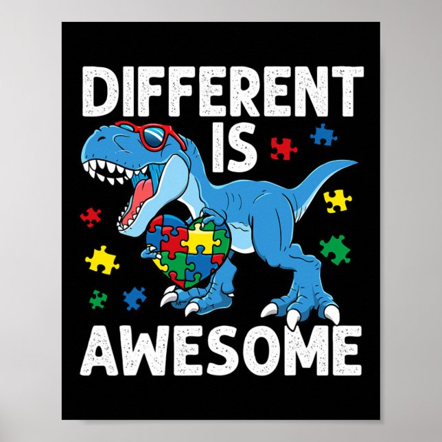 Kid's Autism Different Is Awesome Dinosaur Autism  Poster (Front)