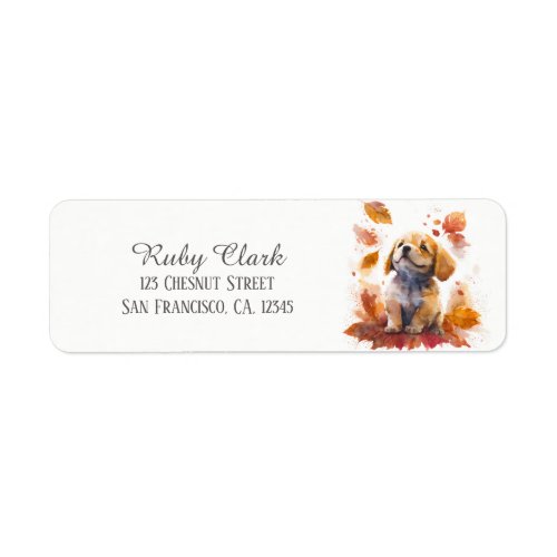 Kids Autumn Watercolor Puppy Leaves Return Address Label