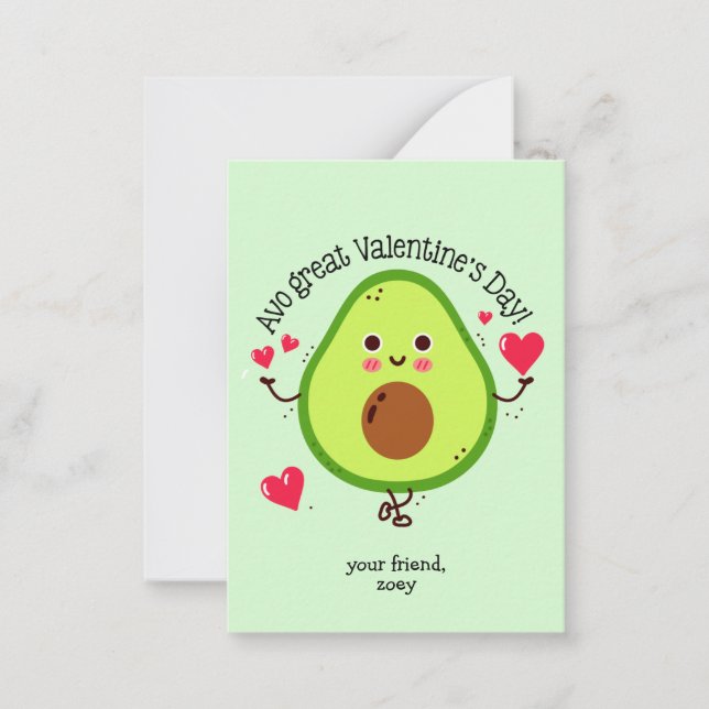Kids Avocado Valentine's Day  Note Card (Front)