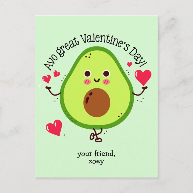 Kids Avocado Valentine's Day Postcard Size (Front)