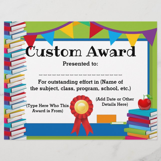 Kids Award Certificate Customizable 8.5x11 (Front)