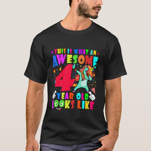 Kids Awesome 4 Year Old Girls Birthday Party Kids T-Shirt (Front)