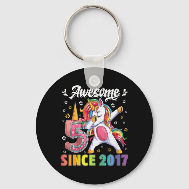 Kids awesome dabbing unicorn birthday 5 year old G Keychain (Front)