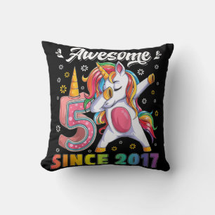 Kids awesome dabbing unicorn birthday 5 year old G Throw Pillow