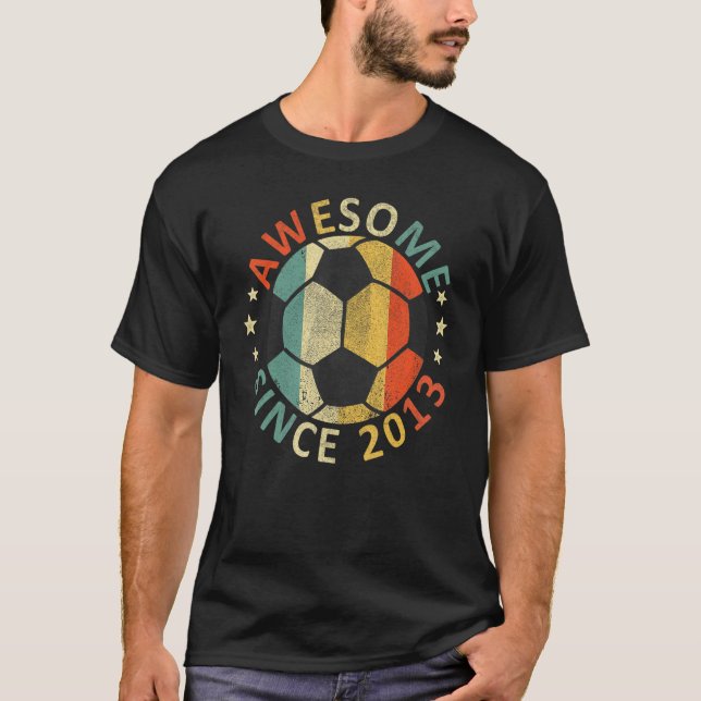 Kids Awesome Since 2013 9th Birthday Soccer Player T-Shirt (Front)