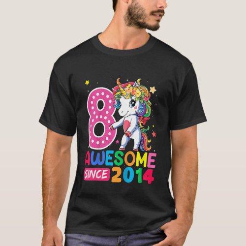 Kids Awesome Since 2014 Flossing Unicorn 8th Birth T_Shirt